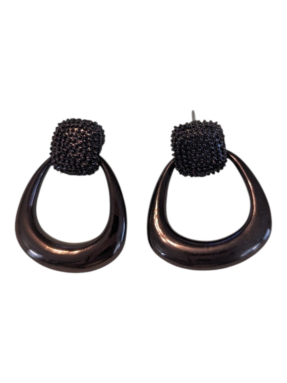 Vintage 90s Retro Brownish Gunmetal Tone Door Knocker Stud Pierced Earring